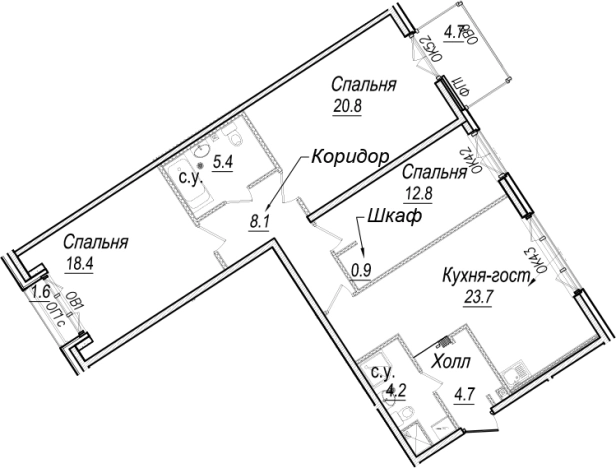 Купить многокомнатную квартиру в новостройках на улице набережная реки Карповки в Санкт-Петербурге. Вариант № 66473, 0, площадь -  квм, цена 53126369 рублей