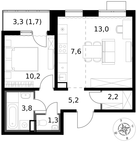 Купить двухкомнатную квартиру в ЖК 1-й Южный в Московской области. Вариант № 9807441, 0, площадь -  квм, цена 14582250 рублей