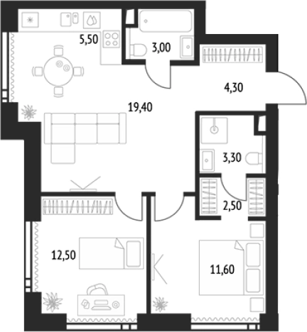 Купить двухкомнатную квартиру у метро Бутырская в Москве. Вариант № 90811, 0, площадь -  квм, цена 37141172 рублей