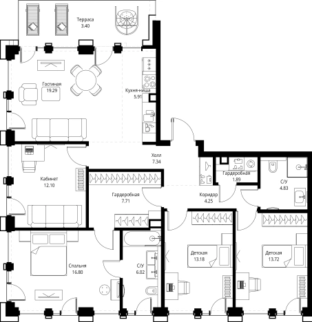 Купить четырехкомнатную квартиру в районе Можайский в Москве. Вариант № 10354401, 0, площадь -  квм, цена 93675980 рублей