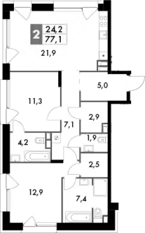 Купить трехкомнатную квартиру на улице Снежная в Москве. Вариант № 9622578, 0, площадь -  квм, цена 60384720 рублей