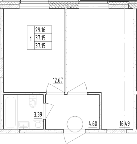 . Вариант № 6209608, 0, площадь - 37.15 квм, цена 8504935 рублей