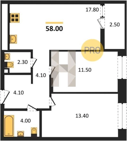 Купить двухкомнатную квартиру в ЖК Покровский в Ижевске. Вариант № 68557, 0, площадь -  квм, цена 4378640 рублей