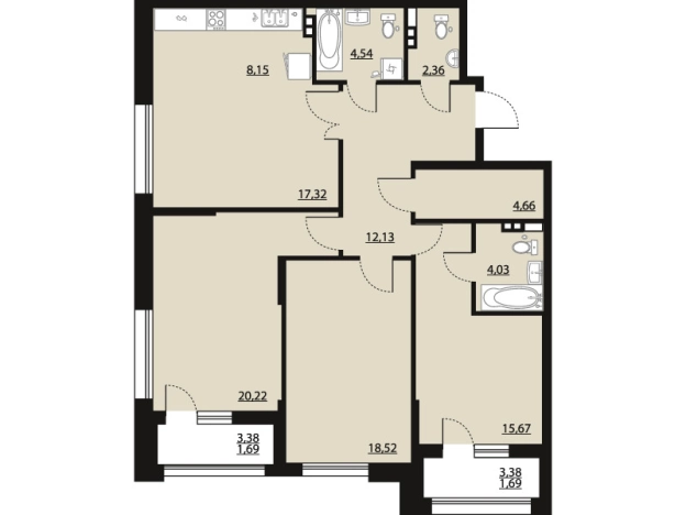 Купить трехкомнатную квартиру в Воронеже. Вариант № 157481, 0, площадь -  квм, цена 15892336 рублей