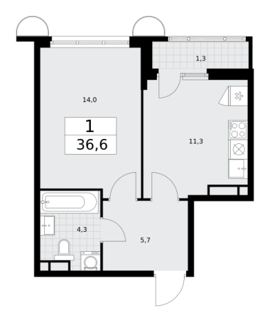 . Вариант № 2206871, 0, площадь - 36.6 квм, цена 13584456 рублей