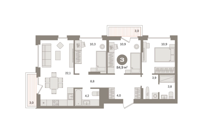 Купить трехкомнатную квартиру у метро Домодедовская в Видном. Вариант № 8538475, 0, площадь -  квм, цена 14990000 рублей