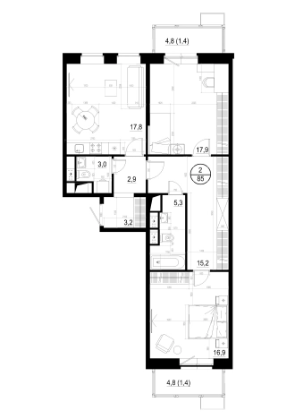 Купить двухкомнатную квартиру в Одинцове. Вариант № 127961, 0, площадь -  квм, цена 15021000 рублей