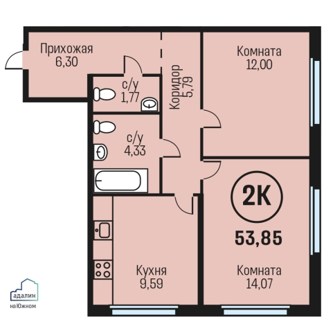 Купить двухкомнатную квартиру на улице Приречная в Барнауле. Вариант № 3865514, 0, площадь -  квм, цена 5708100 рублей