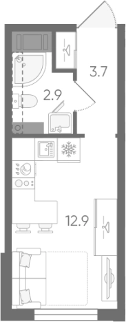 . Вариант № 7605328, 0, площадь - 19.5 квм, цена 4108221 рублей