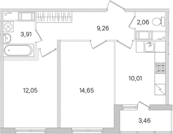 Купить двухкомнатную квартиру в новостройках у метро Проспект Большевиков в Ленинградской области. Вариант № 8488897, 0, площадь -  квм, цена 8944068 рублей