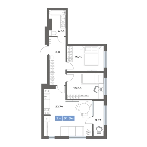 Купить двухкомнатную квартиру в новостройках в ЖК "Ритм" в Тобольске. Вариант № 91856, 0, площадь -  квм, цена 7950000 рублей