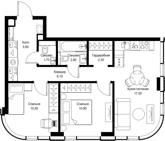 Купить двухкомнатную квартиру у метро Тушинская в Москве. Вариант № 148039, 0, площадь -  квм, цена 28984860 рублей