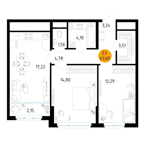 Купить двухкомнатную квартиру на улице Касимовское шоссе в Рязани. Вариант № 10468979, 0, площадь -  квм, цена 7763391 рублей