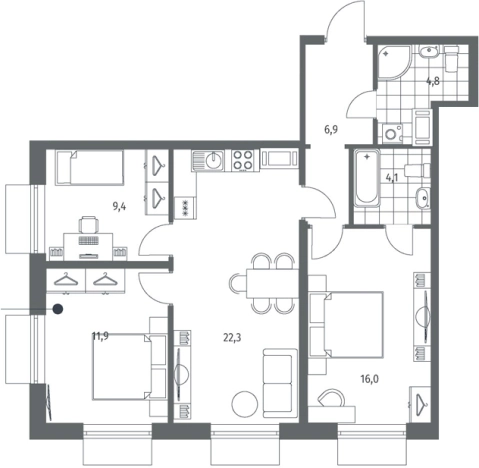 Купить многокомнатную квартиру в новостройках в ЖК Парусная 1 в Санкт-Петербурге. Вариант № 9324481, 0, площадь -  квм, цена 27148000 рублей