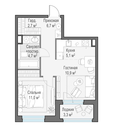 Купить двухкомнатную квартиру в ЖК Белый Grad в Мытищах. Вариант № 167961, 0, площадь -  квм, цена 9710000 рублей
