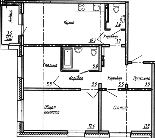 Купить многокомнатную квартиру в Ленинградской области. Вариант № 7784358, 0, площадь -  квм, цена 12539500 рублей