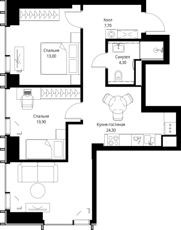 Купить двухкомнатную квартиру в новостройках в ЖК VEER в Москве. Вариант № 10380599, 0, площадь -  квм, цена 32628400 рублей