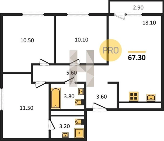 Купить трехкомнатную квартиру в ЖК Тринити в Ижевске. Вариант № 61164, 0, площадь -  квм, цена 4378640 рублей