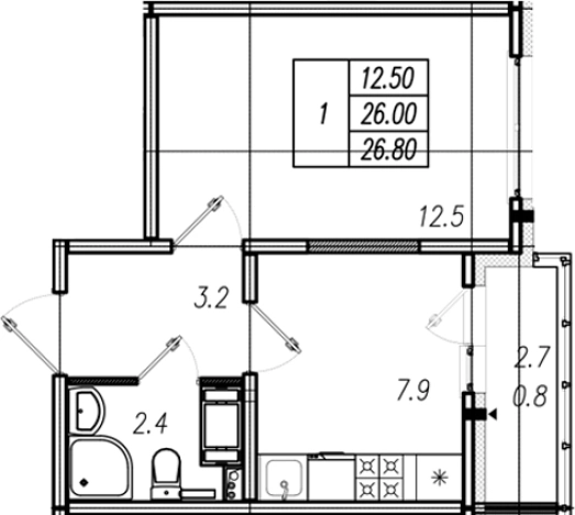 . Вариант № 9635401, 0, площадь - 26 квм, цена 5004605 рублей