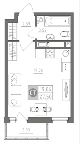 Купить Студию в новостройках в Тульской области. Вариант № 71807, 0, площадь -  квм, цена 3079175 рублей