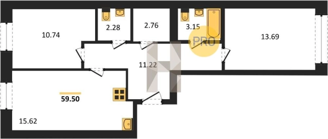 . Вариант № 69808, 0, площадь - 59.5 квм, цена 4046000 рублей