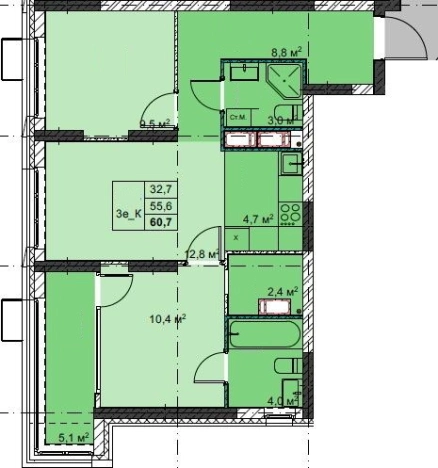 Купить трехкомнатную квартиру в ЖК Футурист в Владивостоке. Вариант № 1140774, 0, площадь -  квм, цена 14398040 рублей