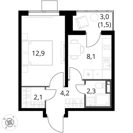 Купить однокомнатную квартиру у метро Битца в Видном. Вариант № 9949698, 0, площадь -  квм, цена 10458930 рублей