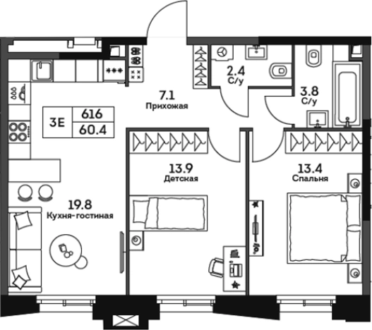 Купить трехкомнатную квартиру в районе Нагорный в Москве. Вариант № 183917, 0, площадь -  квм, цена 28913480 рублей
