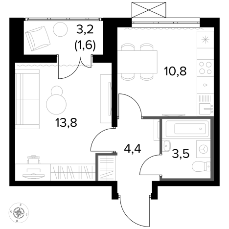 Купить однокомнатную квартиру у метро Битца в Видном. Вариант № 9838552, 0, площадь -  квм, цена 13749600 рублей