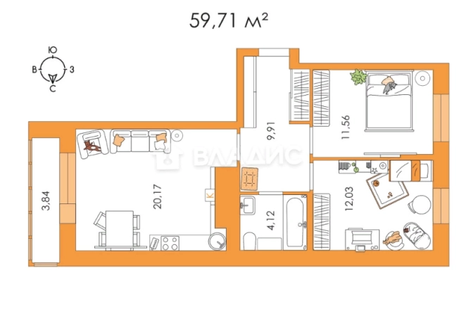 Купить двухкомнатную квартиру в новостройках в Тульской области. Вариант № 78691, 0, площадь -  квм, цена 5459000 рублей