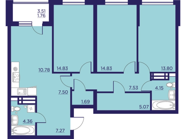 Купить трехкомнатную квартиру в ЖК Городские Сады в Воронеже. Вариант № 102931, 0, площадь -  квм, цена 15195768 рублей