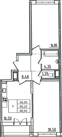 . Вариант № 6511244, 0, площадь - 65.22 квм, цена 16397850 рублей