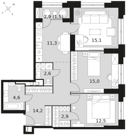 Купить трехкомнатную квартиру у метро Хорошево в Москве. Вариант № 9501384, 0, площадь -  квм, цена 64644670 рублей