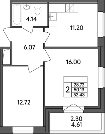 Купить двухкомнатную квартиру в новостройках на улице Рождественская в Ленинградской области. Вариант № 7601545, 0, площадь -  квм, цена 6711040 рублей