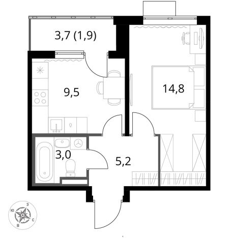Купить однокомнатную квартиру в новостройках в Видном. Вариант № 9905451, 0, площадь -  квм, цена 12009040 рублей