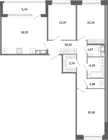 . Вариант № 6260108, 0, площадь - 79.19 квм, цена 32325358 рублей