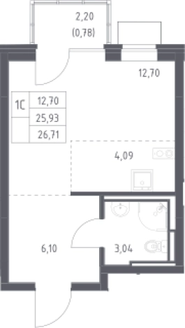 . Вариант № 2576959, 0, площадь - 26.71 квм, цена 6315400 рублей