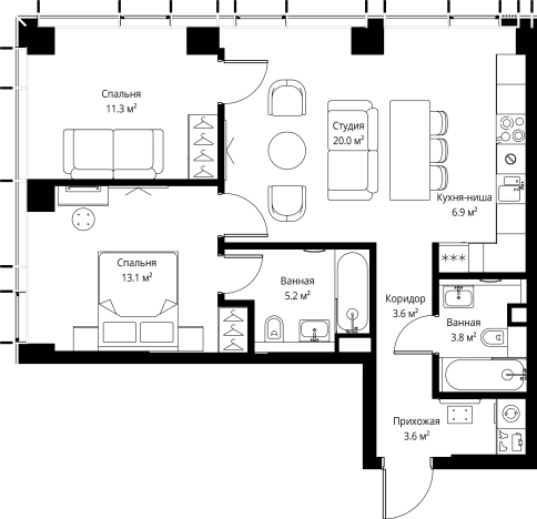 Купить двухкомнатную квартиру в ЖК Symphony 34 в Москве. Вариант № 141505, 0, площадь -  квм, цена 41175000 рублей