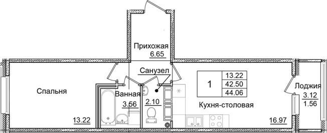 Купить однокомнатную квартиру в ЖК Квартал Заречье в Санкт-Петербурге. Вариант № 6707111, 0, площадь -  квм, цена 7506070 рублей