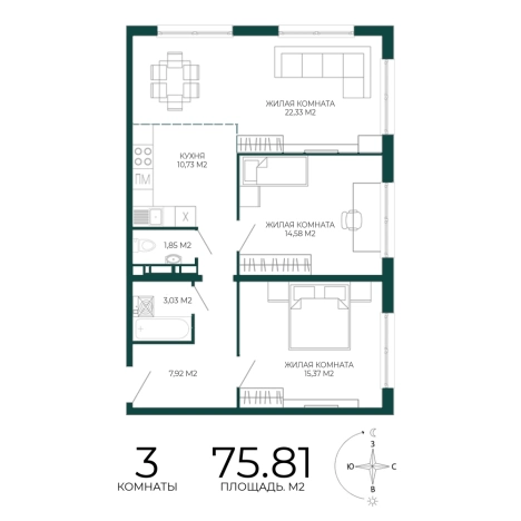 Купить трехкомнатную квартиру в Заречном. Вариант № 5388234, 0, площадь - квм, цена 6784995 рублей