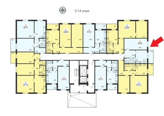 Купить однокомнатную квартиру на улице Хвойная в Республике Башкортостан. Вариант № 8106925, 2, площадь -  квм, цена 3556080 рублей