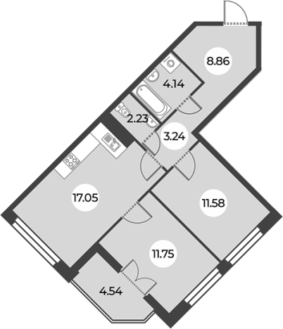 . Вариант № 7254313, 0, площадь - 58.85 квм, цена 16697000 рублей