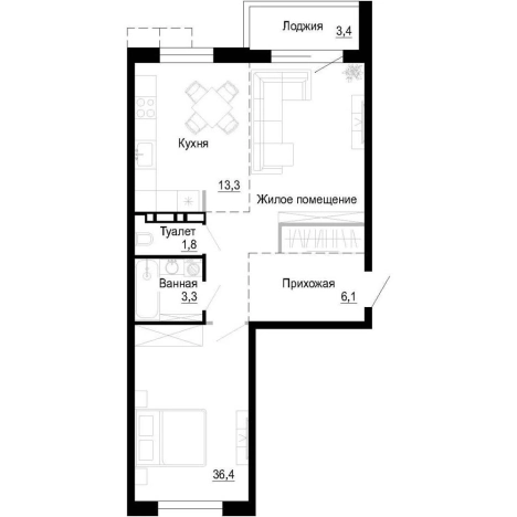 . Вариант № 9801037, 0, площадь - 60.7 квм, цена 10015500 рублей