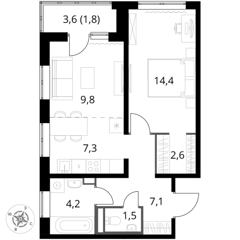 Купить двухкомнатную квартиру у метро Домодедовская в Видном. Вариант № 9905606, 0, площадь -  квм, цена 15433030 рублей