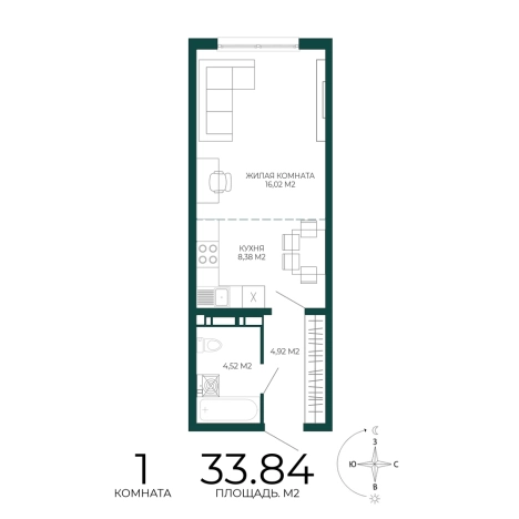 Купить однокомнатную квартиру в Микрорайоне Пенза-2, Железнодорожный район в Пензе. Вариант № 5388274, 0, площадь -  квм, цена 3113280 рублей