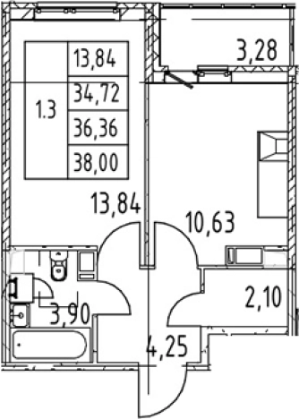 Купить однокомнатную квартиру у метро Девяткино в Мурине. Вариант № 7267759, 0, площадь -  квм, цена 7462888 рублей
