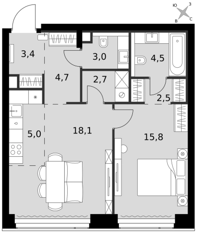 Купить двухкомнатную квартиру в районе Хорошёвский в Москве. Вариант № 9466469, 0, площадь -  квм, цена 47467470 рублей