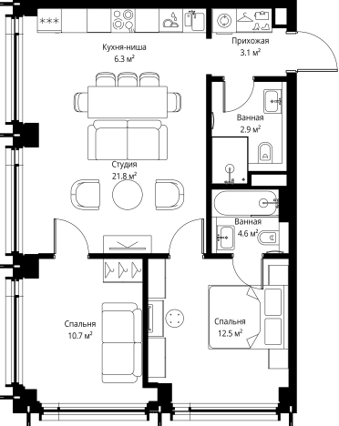Купить двухкомнатную квартиру в новостройках у метро Дмитровская в Москве. Вариант № 141457, 0, площадь -  квм, цена 40111200 рублей