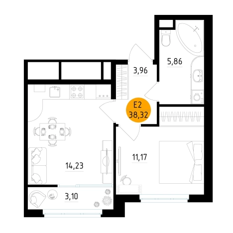 Купить однокомнатную квартиру в районе Железнодорожный в Рязани. Вариант № 155112, 0, площадь -  квм, цена 5018770 рублей