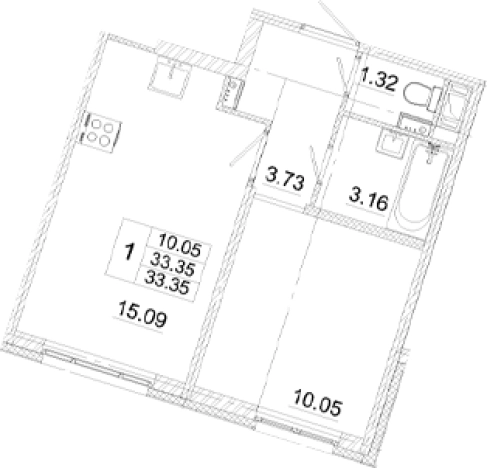 . Вариант № 8999533, 0, площадь - 33.35 квм, цена 6453225 рублей
